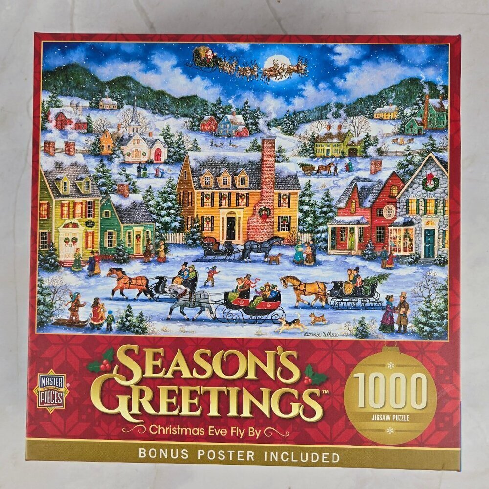 MasterPieces "Seasons Greetings Christmas Fly By" 1000 Piece Jigsaw Puzzle NWT